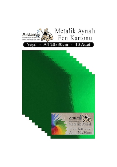 Metalik Aynalı Fon Kartonu 10 Lu A4 20x30 Cm 1 Paket Okul Sınıf Dekoratif Pırıltılı Folyo Kağıt Dekoratif Anasınıfı Kreş Yeşil