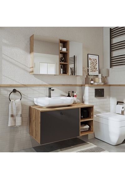 Lavabolu Mdf 95 Cm Lotus Oval Lavabolu Banyo Atlantik Çam - Antrasit Lavabolu Mdf 95 Cm Lotus Oval Lavabolu Banyo Atlantik Çam - Antrasit