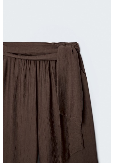 Sateen Kuşaklı Pantolon - Kahve-137696