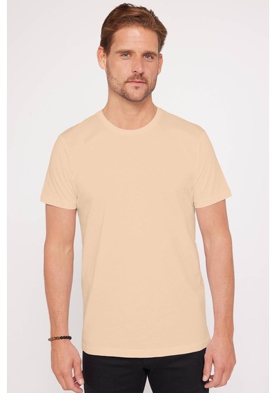 Tudors Erkek Slim Fit Dar Kesim %100 Organik Pamuk Yumuşak Dokulu Krem Renk Bisiklet Yaka Tişört-31794-krem Krem