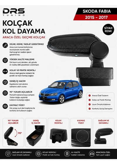 Skoda Fabia 2015 - 2021 Kolçak Kol Dayama Siyah