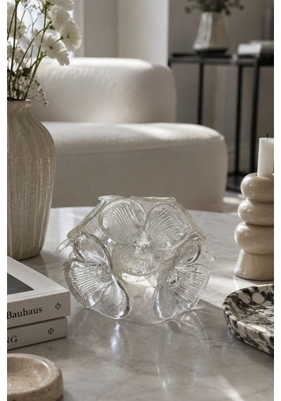 Lüks El Yapımı Kristal Cam Çiçek Dekoratif Obje El Kesmesi Kristal Top Detaylı