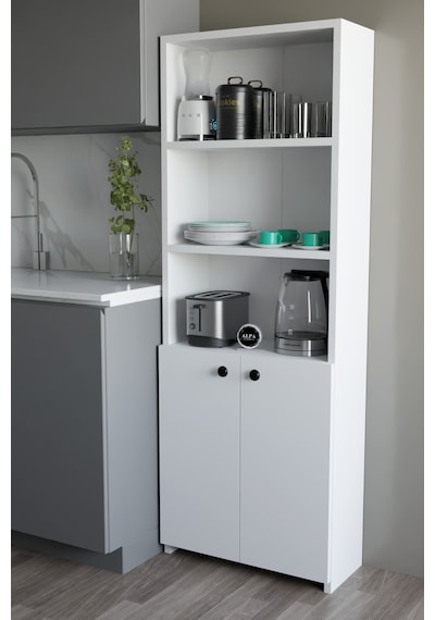 Kapaklı Çok Amaçlı Mutfak Dolabı 150x50x22 Cm - Raflı Erzak Dolabı Modern Depolama Ünitesi Beyaz
