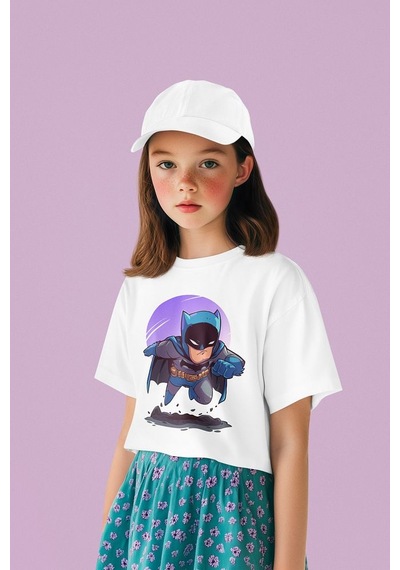 Sevbano Batman Kahraman Baskılı Unisex Film Çocuk Tişört 1-12 Yaş Beyaz