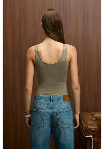 Grımelange Chıles Kadın Slim Halter Yaka Kolsuz Çıtçıtlı Haki Bluz Haki