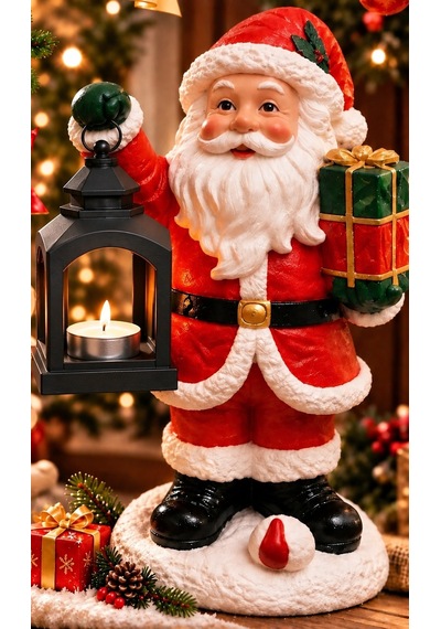 Fenerli Noel Baba Dekor Kırmızı 20 Cm