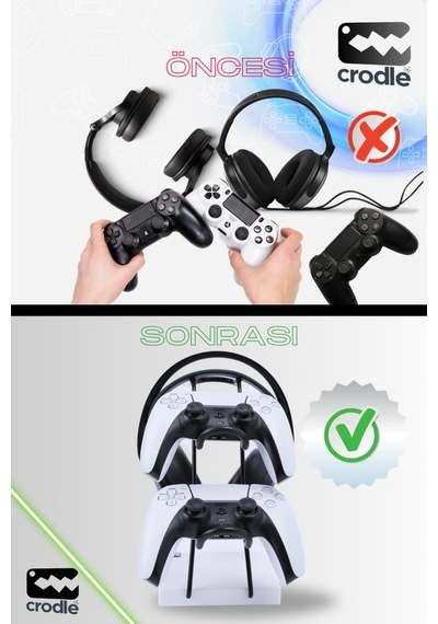 Beyaz Ahşap Ve Siyah Metal Gaming Ps4 Ps5 Xbox Joystick Kontroller Tutucu Ve Kulaklık Dikey Standı
