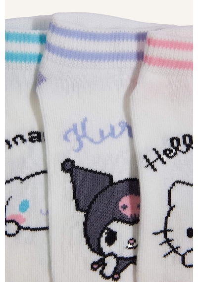 Defacto Hello Kitty 3lü Pamuklu Patik Beyaz Çorap Kız Çocuk H6824a8nswt1 Beyaz-wt1