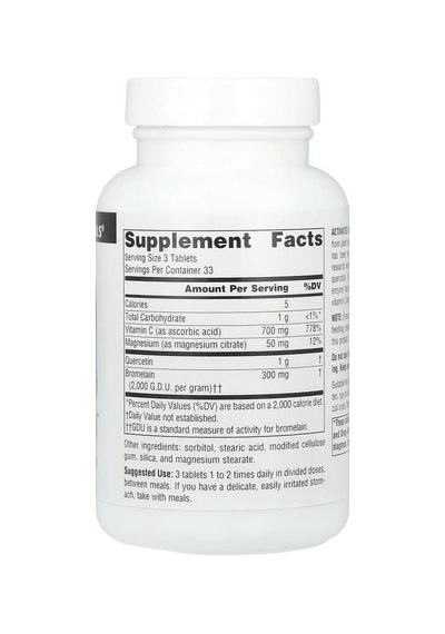 Source Naturals, Activated Quercetin , Bioflavonoid Complex, 100 Tablets