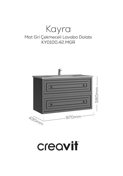 Creavit Kayra Lavabo Dolabı Çekmeceli 100cm Mat Gri Mat Gri Creavit Kayra Lavabo Dolabı Çekmeceli 100cm Mat Gri Mat Gri