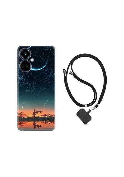 Tecno Camon 19 Pro Kılıf Ipli Boyun Askılı Desenli Silikon Ay Ve Kız 1720