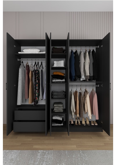 Yatak Odası Takımı 5 Parça %100 Mdf Gardırop Şifonyer Makyaj Masası Komodin Ytk02 Antrasit
