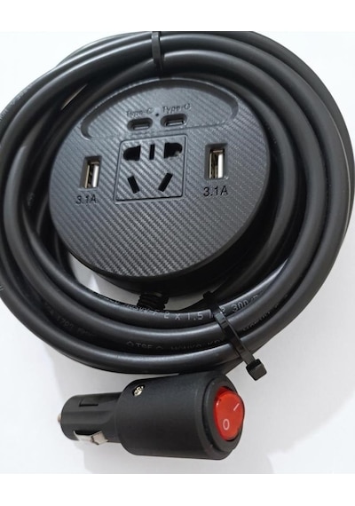 Araç Inverter 150w,2 Usb,2 Type-c Çıkışlı 12v/16 A /120w 2 X1,5mm Ttr Bakır 5mt-gg22