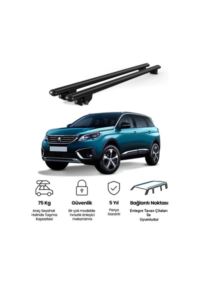 Kanca Peugeot 5008 2017 Ve Sonrası Uyumlu Siyah Kilitli Ara Atkı 130cm Port Bagaj Tavan Barı