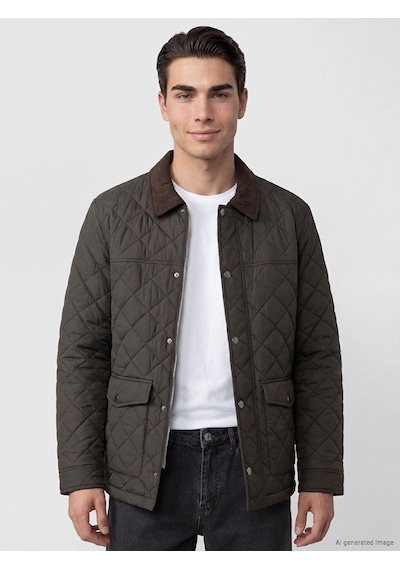 Lcwaıkıkı Classic Haki Regular Fit Kadife Yaka Erkek Şişme Mont