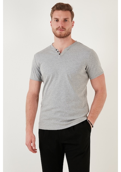 Buratti Pamuklu V Yaka Slim Fit Erkek T Shirt 5902122 Gri Melanj