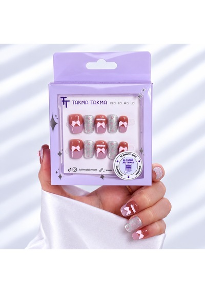 Renkli Nail Art Kısa Balerin 10'lu Tekrar Kullanılabilir El Yapımı Protez Takma Tırnak Ekbl3023 S
