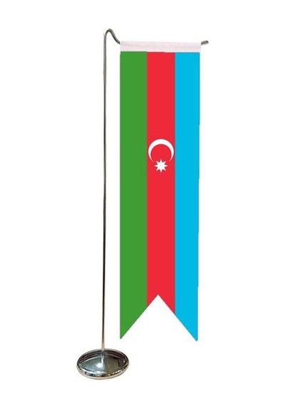 Masa Üstü Kırlangıç Azerbaycan Bayrağı + Krom L Direk Masa Bayrak