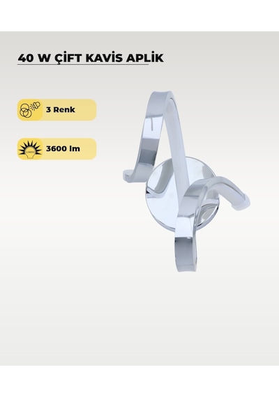 40w Led Çift Kavis Aplik 3 Renk Işık Sarı/beyaz/gün Işığı Krom Modern Duvar Aydınlatması