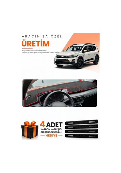Dacia Jogger Ekransız 2022-2026 Uyumlu Torpido Koruma Örtüsü Oto Kılıfı - Siyah Kırmızı