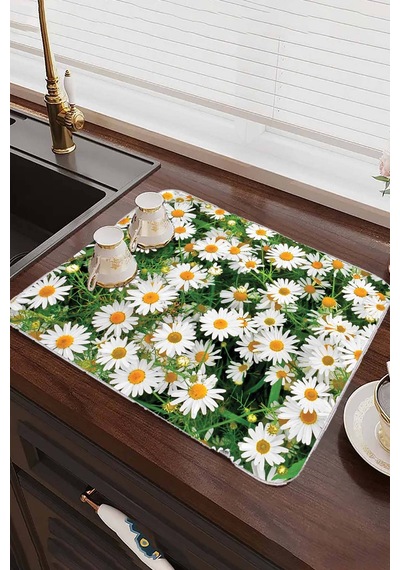 Yeşil Çiçekli Microfiber Bulaşık Kurutma Kurulama Matı Mm016