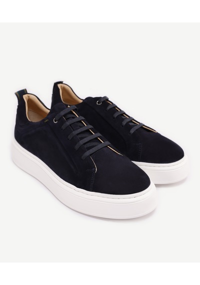 Yargıcı Silikon Kabartmanlı Deri Bağlı Sneakers Lacivert