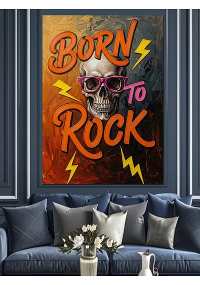 Ahşap Tablo "born To Rock" Kurukafa Posteri