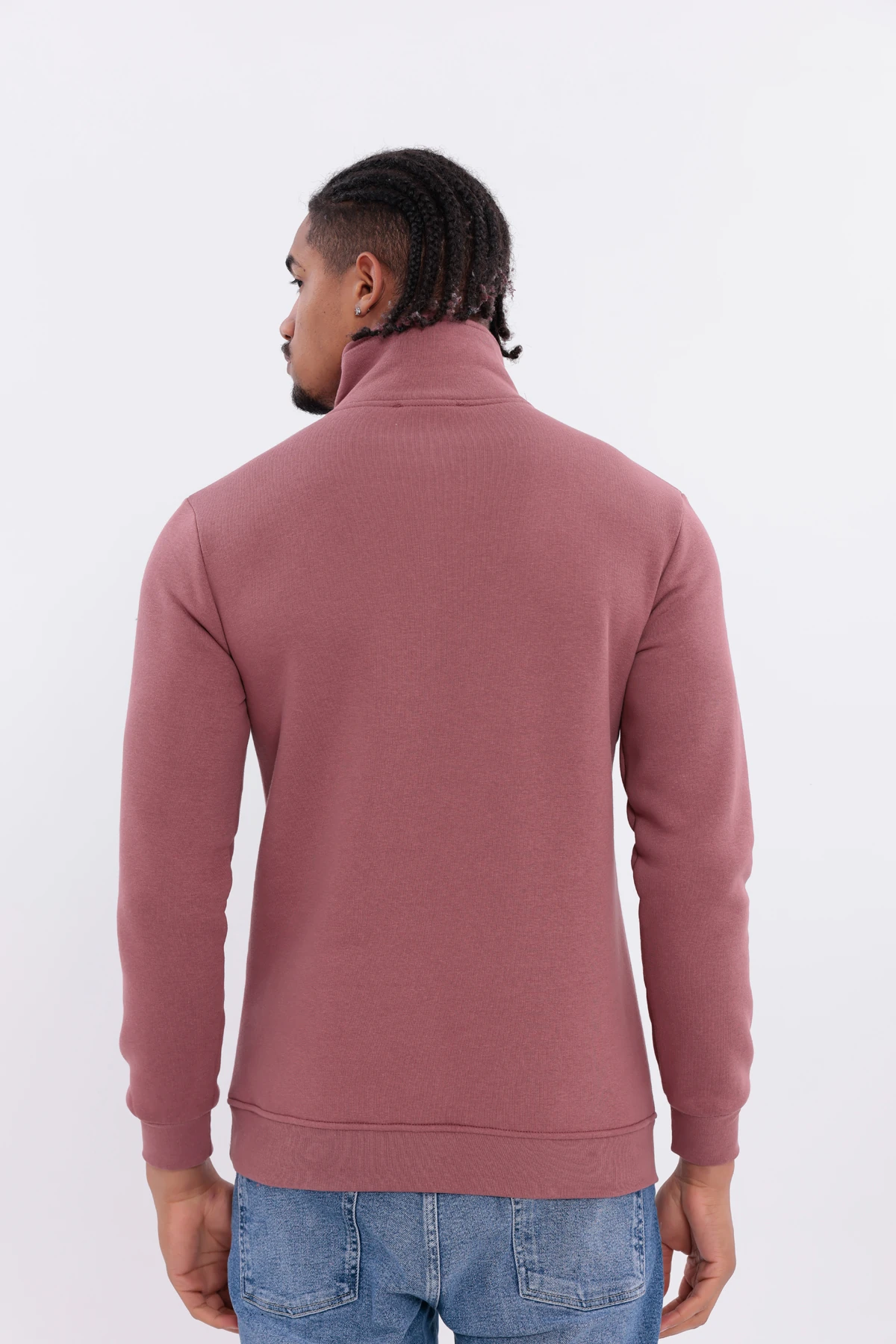S4 Yarım Fermuarlı 3 İplik Şardonlu Sweatshirt Gülkurusu