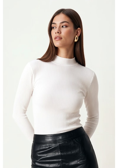 Armonika Kadın Beyaz Uzun Kollu Triko Crop Bluz Arm-26k042011