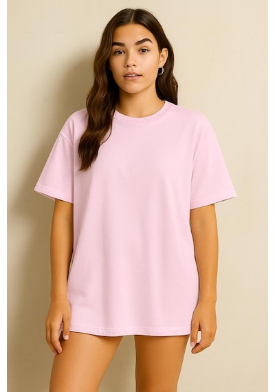 Düz Oversize Unisex Tişört Ycb6 Pembe