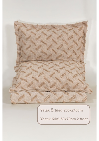 Elart Liya Yatak Örtüsü Takımı Çift Kişilik Pamuklu İskandinav Püsküllü 3 Parça 230x250 Cm Bej Bej