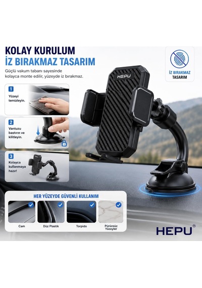 Hp-a06 Uzun Cam Mesafeli Araçlar İçin Esnek Kollu Vakumlu Telefon Tutucu 360 Dönebilen Başlık Diğer