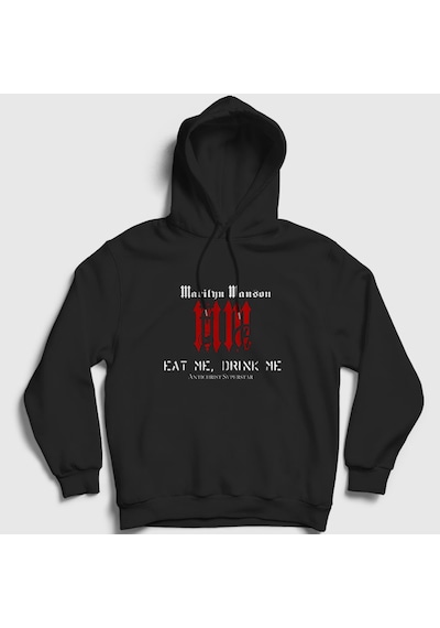Presmono Unisex Eat Me Drink Me Marilyn Manson Kapüşonlu Sweatshirt Siyah