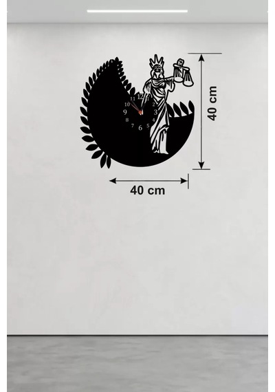 Adalet Tanrıçası Themis Tasarım Ahşap Duvar Saati - 40x40 Cm Avukat Hediyesi Çok Renkli