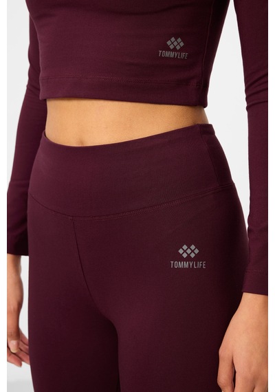 Tommylife Bordo Yüksek Bel Uzun Kollu Slim Fit Crop Top Kadın Tayt Takım - 95286 Tommylife Bordo Yüksek Bel Uzun Kollu Slim Fit Crop Top Kadın Tayt Takım - 95286