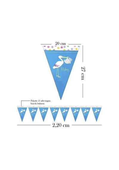 Güneş Avm Üçgen Flama Flm014 -baby Shower Mavi Leylek-