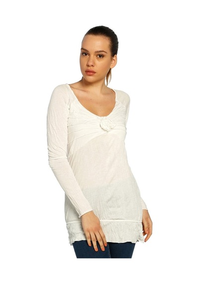 Bulalgiy Kadın Ekru Casual Uzun Tişört - Bga008392 Ekru Bulalgiy Kadın Ekru Casual Uzun Tişört - Bga008392 Ekru