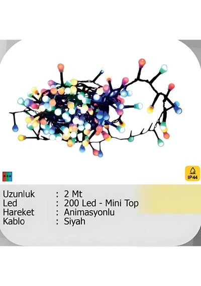 Elektrikhouse Led Peri Işığı 200 Led - Mini Top Animasyonlu - 2 Metre Çok Renkli