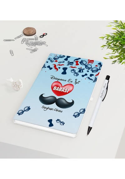 Kişiye Özel Dünyanın En İyi Babası Tasarımlı Beyaz Defter Kalem S