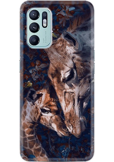 Oppo Reno 6 Kılıf Resimli Desenli Baskılı Silikon Flowers Giraffe 1338