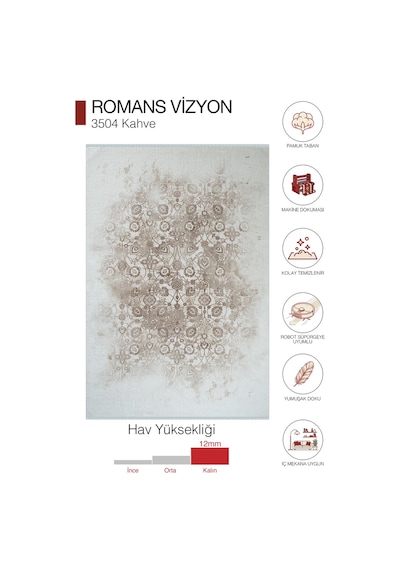 Romans Vizyon 3504 Kahverengi Eskitme Desenli Salon Halısı