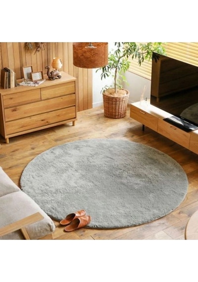 Balat Halı Raschel Carpet Yıkanabilir Kaymaz Taban Yuvarlak Peluş Halı Açık Gri