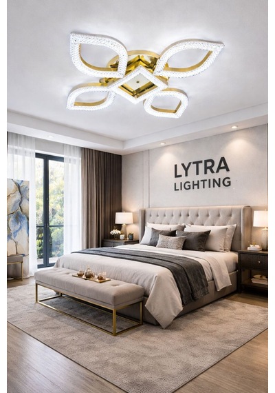 Elysium Model Gold Ledli 3 Renk Modu Kristal Salon Mutfak Yatak Çocuk Odası Avize Altın