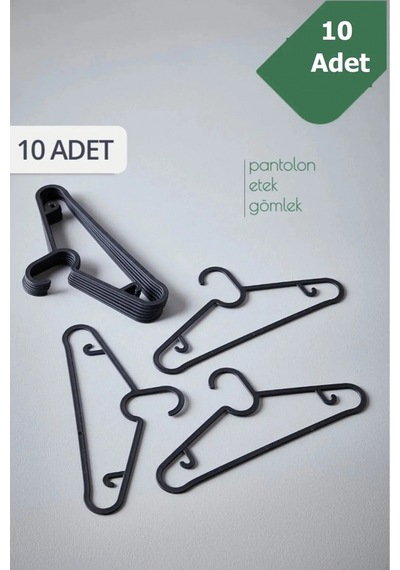 10 Adet Elbise Askısı, Elbise Ve Gömlek İçin Şık Ve Dayanıklı Askı Seti Plastik Siyah Tr Diğer