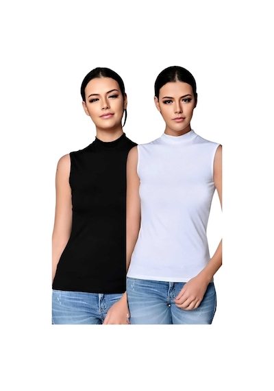 Uniquetrenders Kadın Sıfır Kollu Boğazlı Pamuklu Atlet 2'li Set Siyah - Beyaz Uniquetrenders Kadın Sıfır Kollu Boğazlı Pamuklu Atlet 2'li Set Siyah - Beyaz