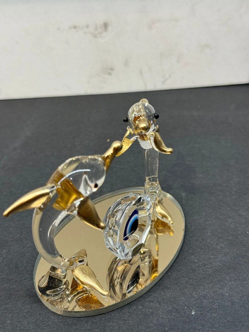 Dekoratif Kristal Cam Ikili Nazar Boncuklu Yunus Gold