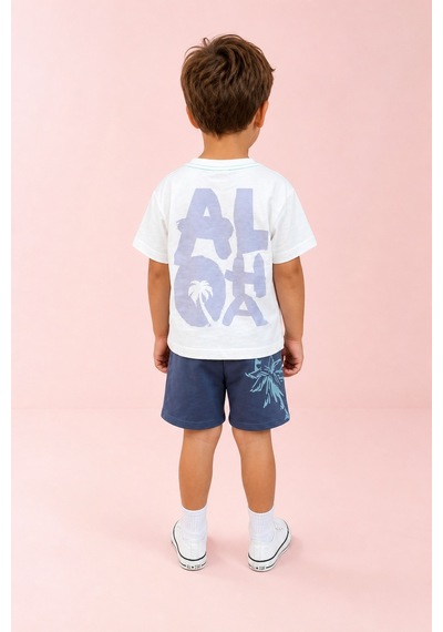 Eray Alp Kids Erkek Çocuk Baskılı Tişört Şort Takımı Yazlık Günlük Model Beyaz