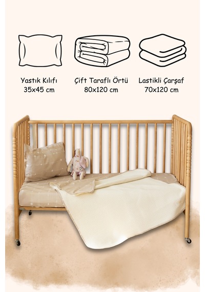 Esti Baby Bebek & Çocuk Uyku Seti 3'lü Pike Takımı 70x120 CM Lastikli Çarşaf - Örtü - Yastık Kılıfı