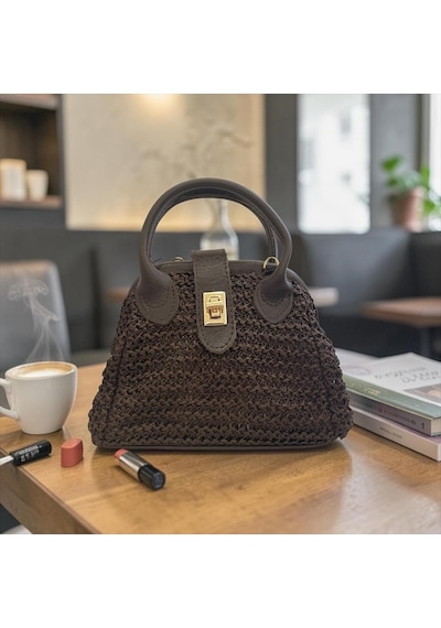 Sienna Straw Mini Bag Kadın Koyu Kahverengi Hasır Çanta Kahve