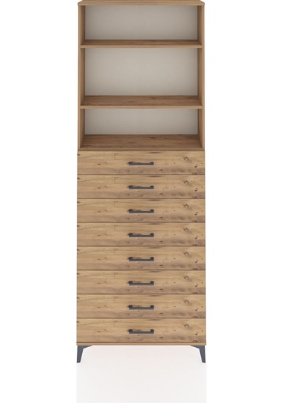 Arges Dolap 3 Raflı 8 Çekmeceli 88x30x243 Çam-çam Çam